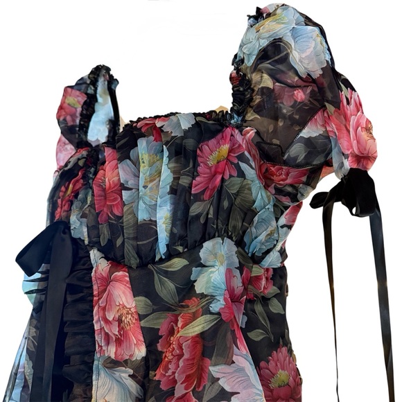 Layered Black Floral Ruffle Mini-Dress NWT Size 2X - Picture 3 of 4